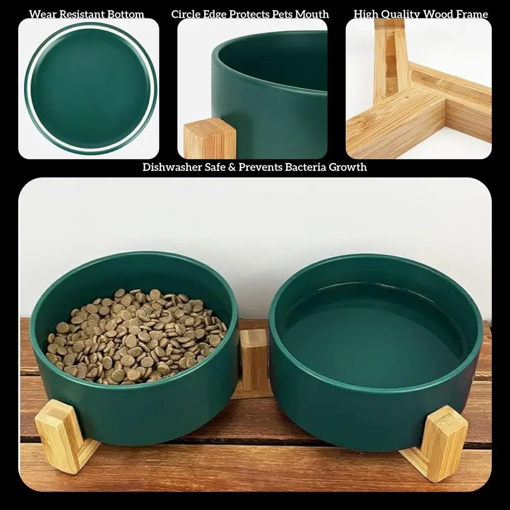 New Ceramic Small Pet Food & Water Bowl Set with Stand